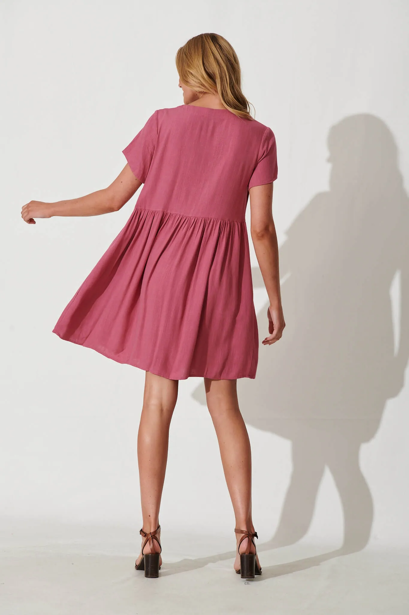 Deep Rose Linen Blend Smock Dress