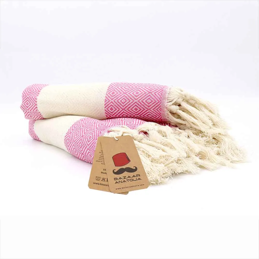 Diamond Turkish Hand Towel, Kitchen Towel, Tea Towel - Fuscia