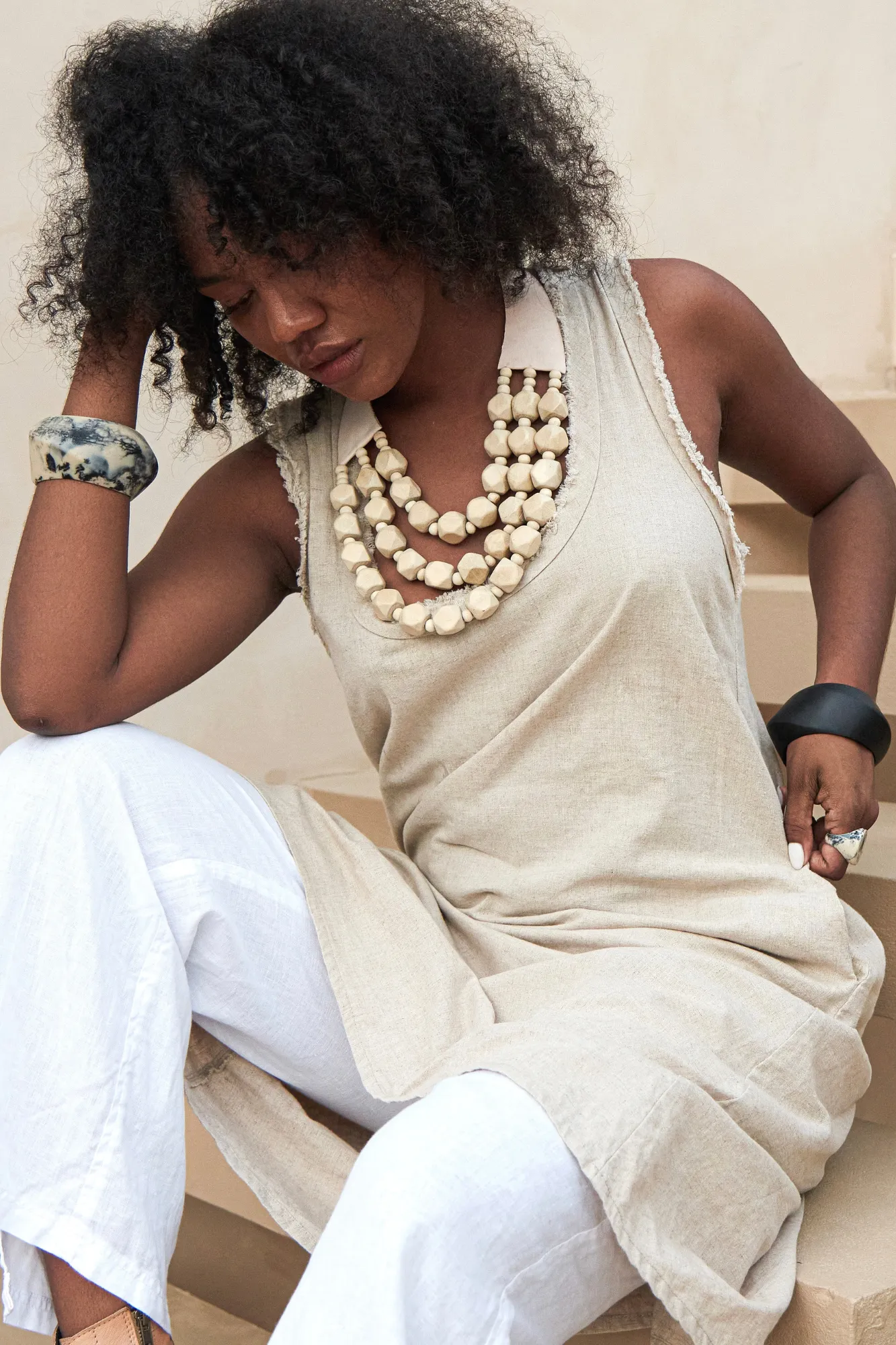 'Dominique' Linen Dress - Natural