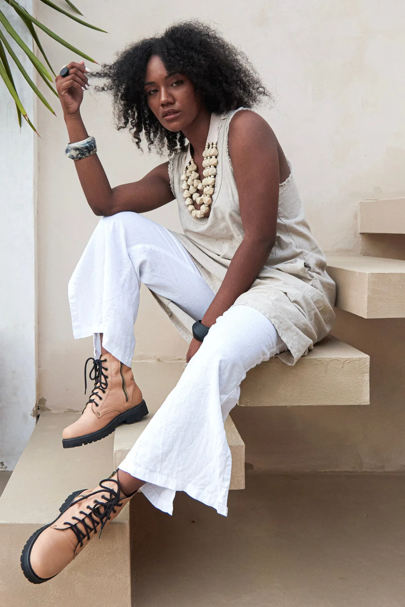 'Dominique' Linen Dress - Natural