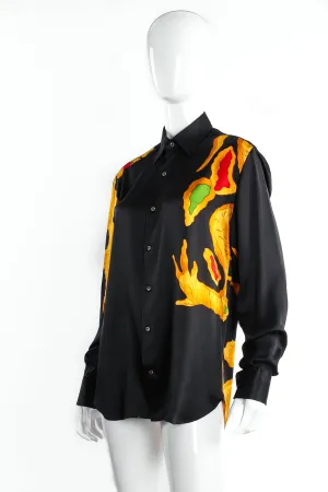 Dragon Print Silk Satin Shirt