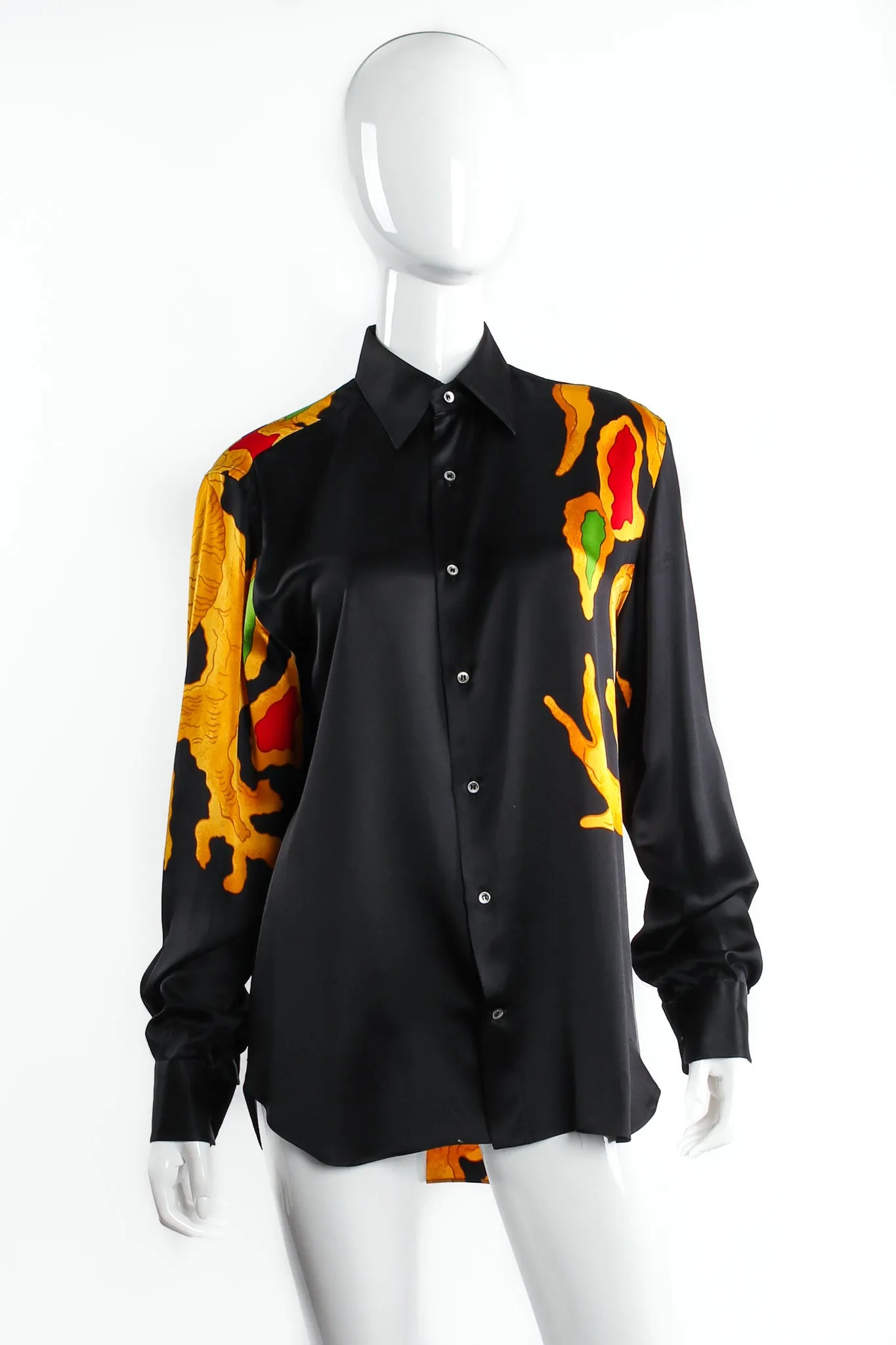 Dragon Print Silk Satin Shirt