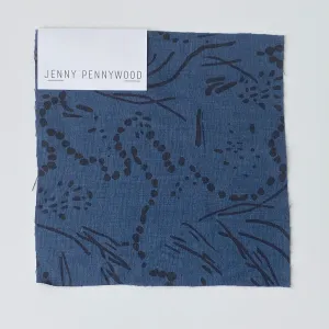 Drape in Midnight on Deep Blue - 100% linen - FABRIC BY THE YARD