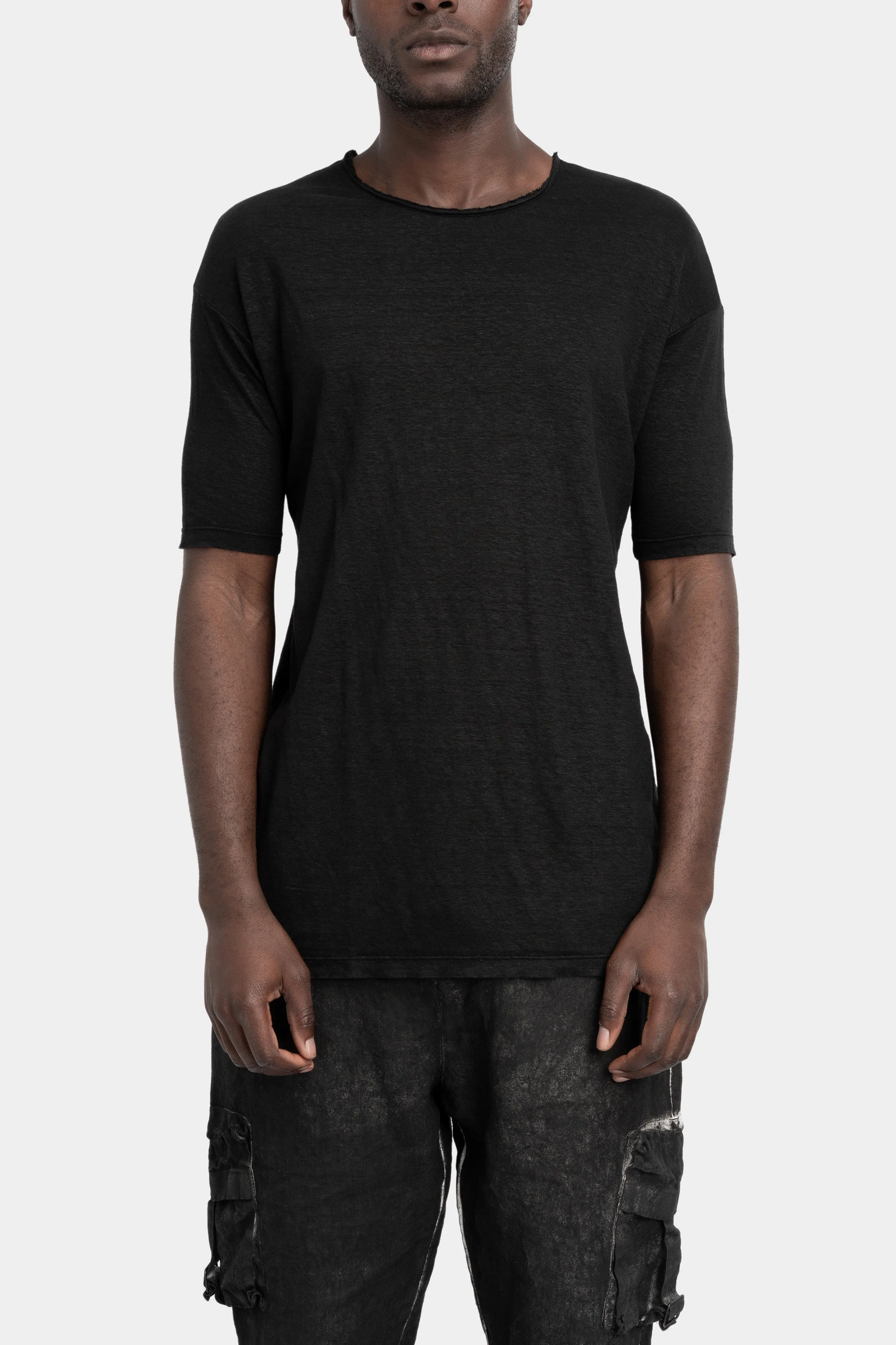 Dropped shoulder linen t-shirt, Black
