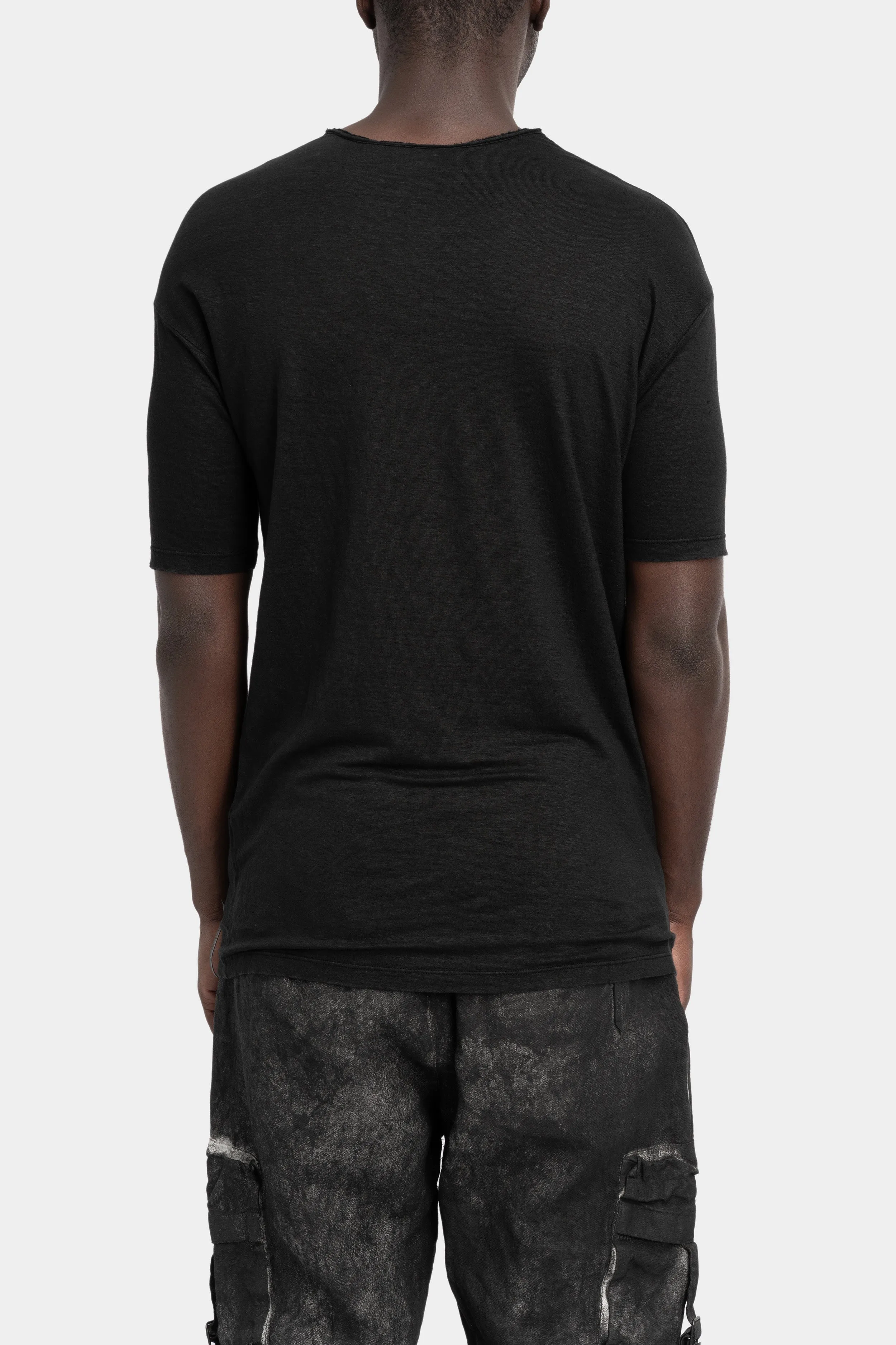 Dropped shoulder linen t-shirt, Black