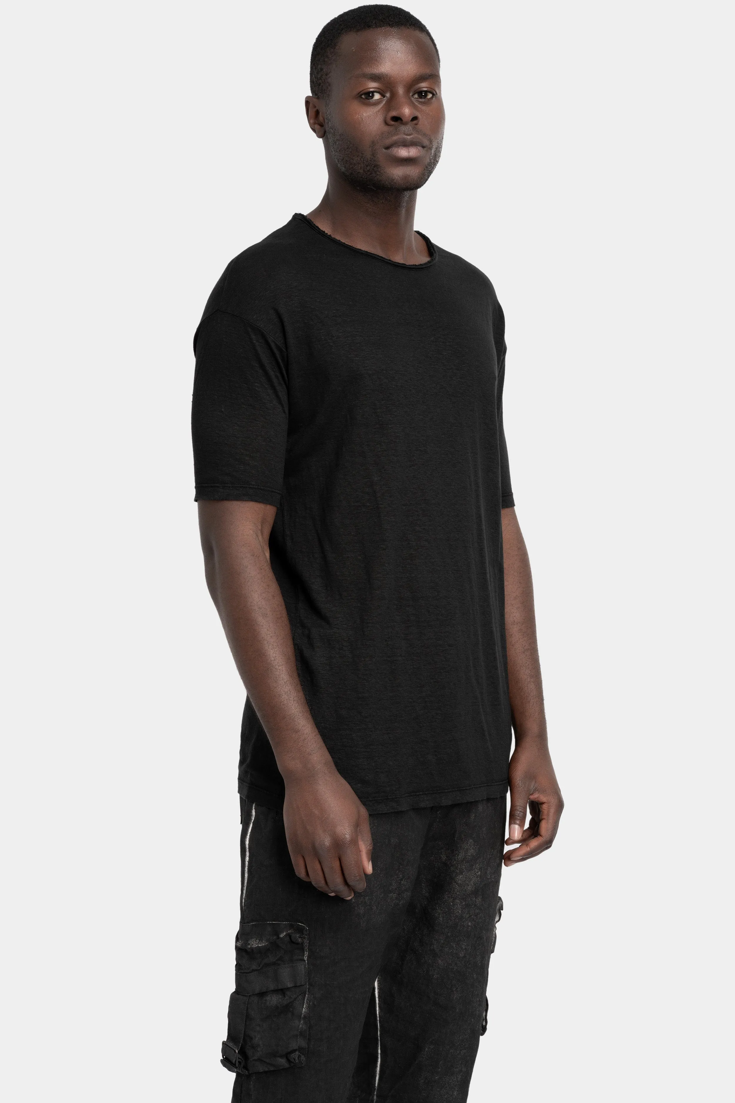 Dropped shoulder linen t-shirt, Black