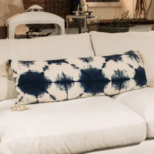 Dyed Cotton Pillow with Tassels - Natural & Indigo