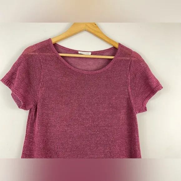 Eileen Fisher Linen Blend Stretch Scoop Neck Short Sleeve Tunic Sweater Size M
