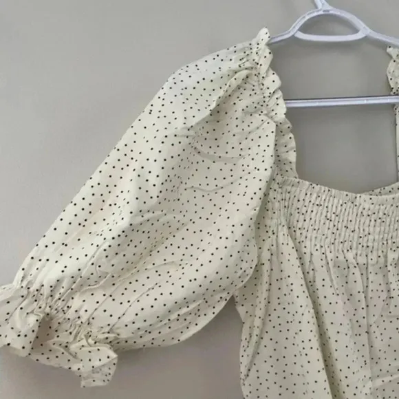 ELOQUII Plus Linen Blend Smocked Ruffle MiniDress Polka Dot 14/16