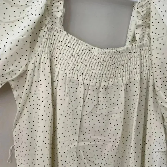 ELOQUII Plus Linen Blend Smocked Ruffle MiniDress Polka Dot 14/16