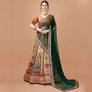 Emarald Green and Yellow Banarsi Lehenga Set