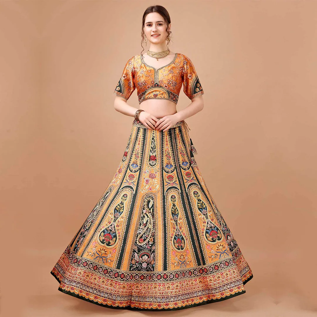 Emarald Green and Yellow Banarsi Lehenga Set