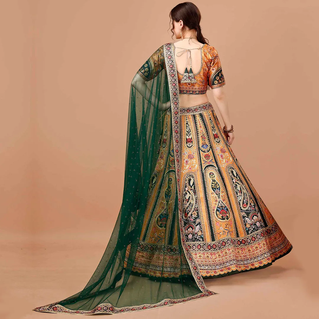 Emarald Green and Yellow Banarsi Lehenga Set