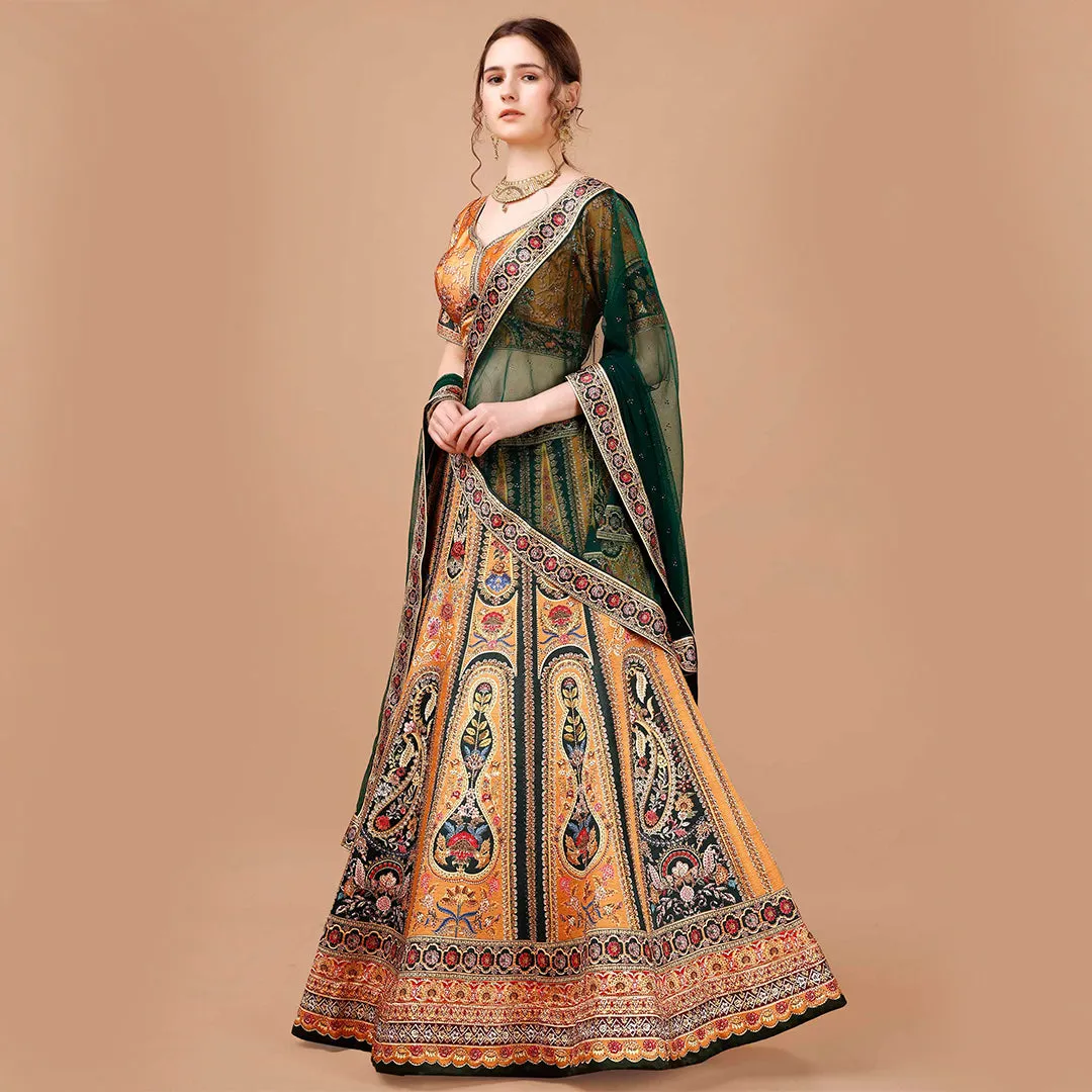 Emarald Green and Yellow Banarsi Lehenga Set