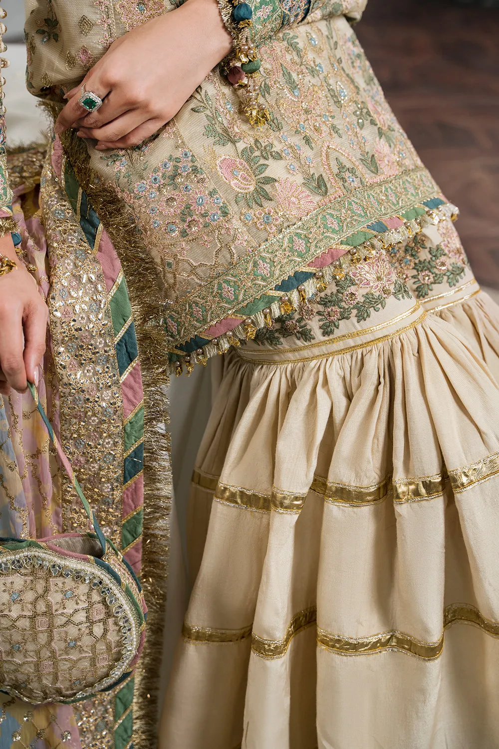 Embroidered Masoori 3pc Ensemble in Skin Color