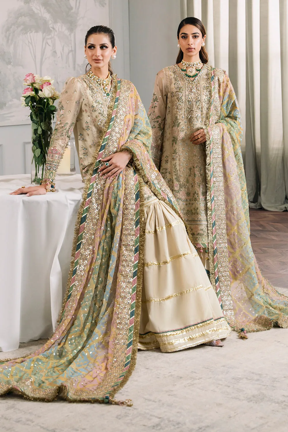 Embroidered Masoori 3pc Ensemble in Skin Color