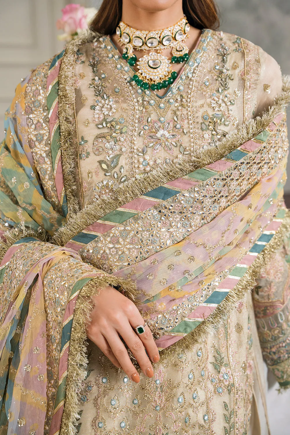 Embroidered Masoori 3pc Ensemble in Skin Color