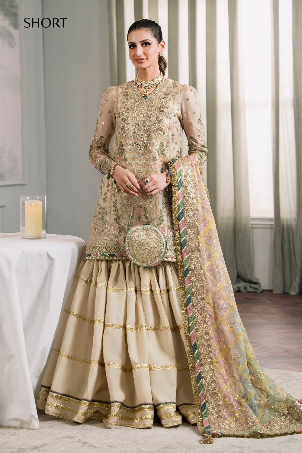 Embroidered Masoori 3pc Ensemble in Skin Color
