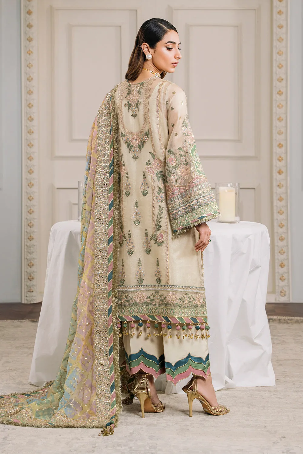 Embroidered Masoori 3pc Ensemble in Skin Color