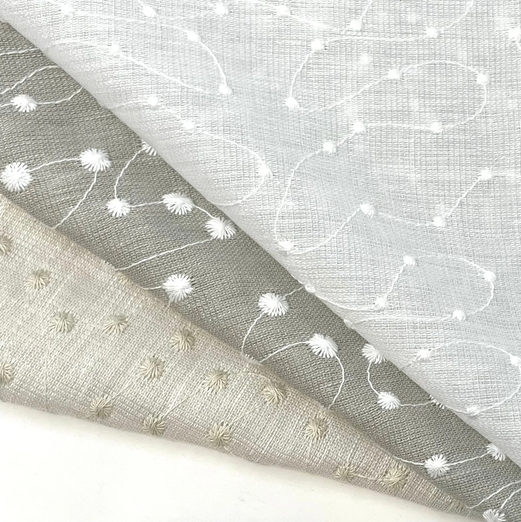 Embroidery Filigree Blend Linen Fabric By The Yard/CL1059