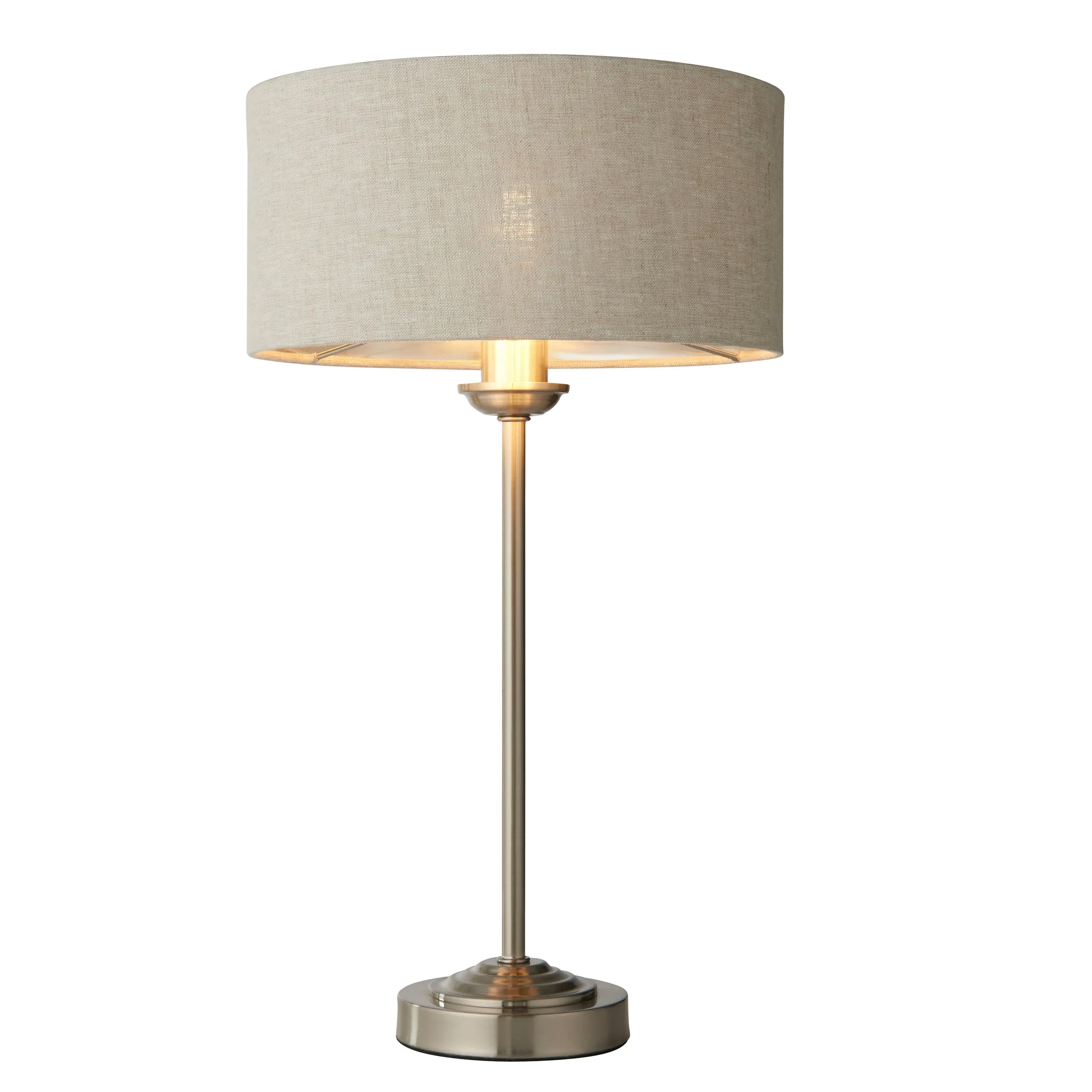 Endon 100646 Highclere 1lt Table Brushed chrome plate & natural linen 7W LED E14 (Required)