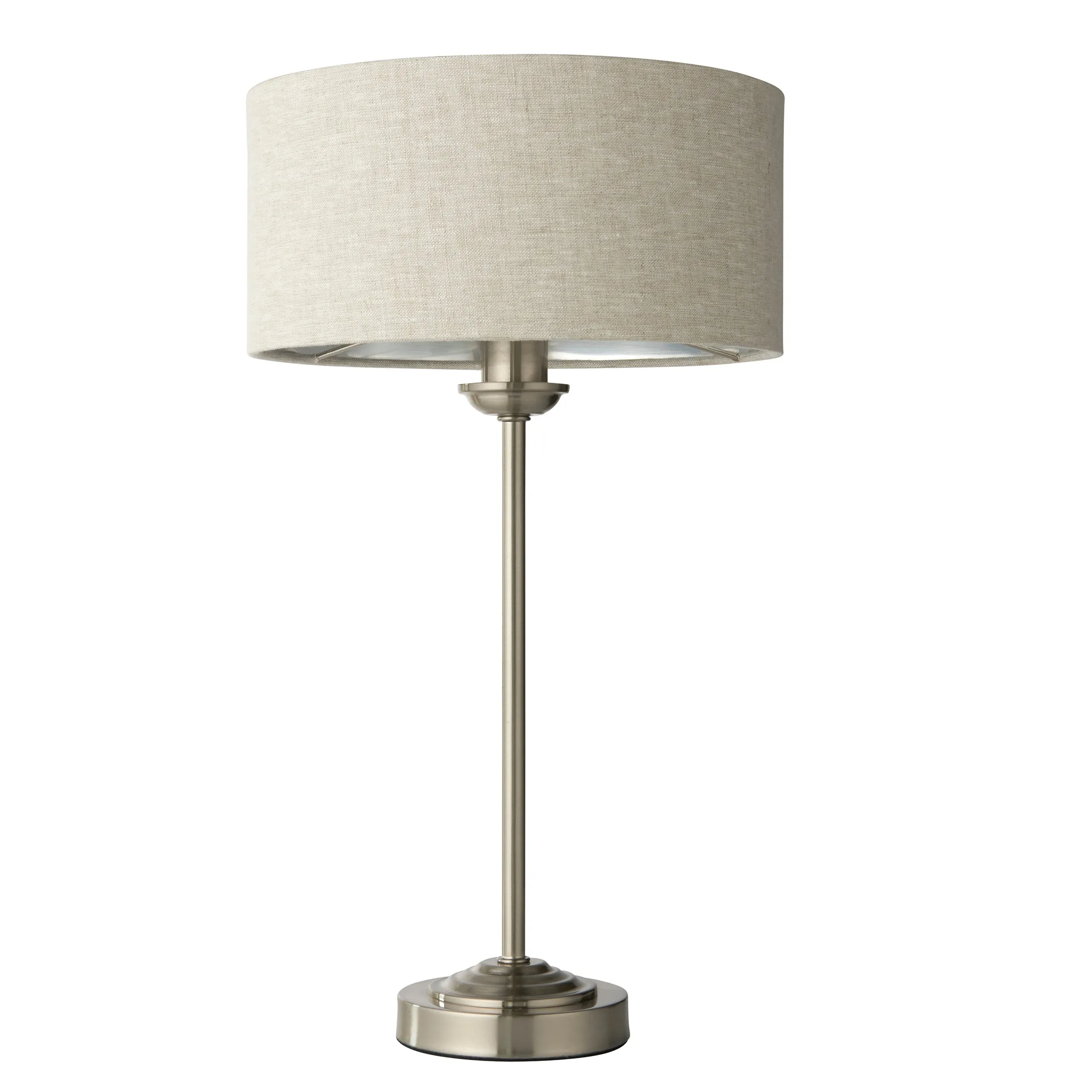 Endon 100646 Highclere 1lt Table Brushed chrome plate & natural linen 7W LED E14 (Required)