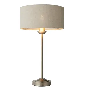 Endon 100646 Highclere 1lt Table Brushed chrome plate & natural linen 7W LED E14 (Required)