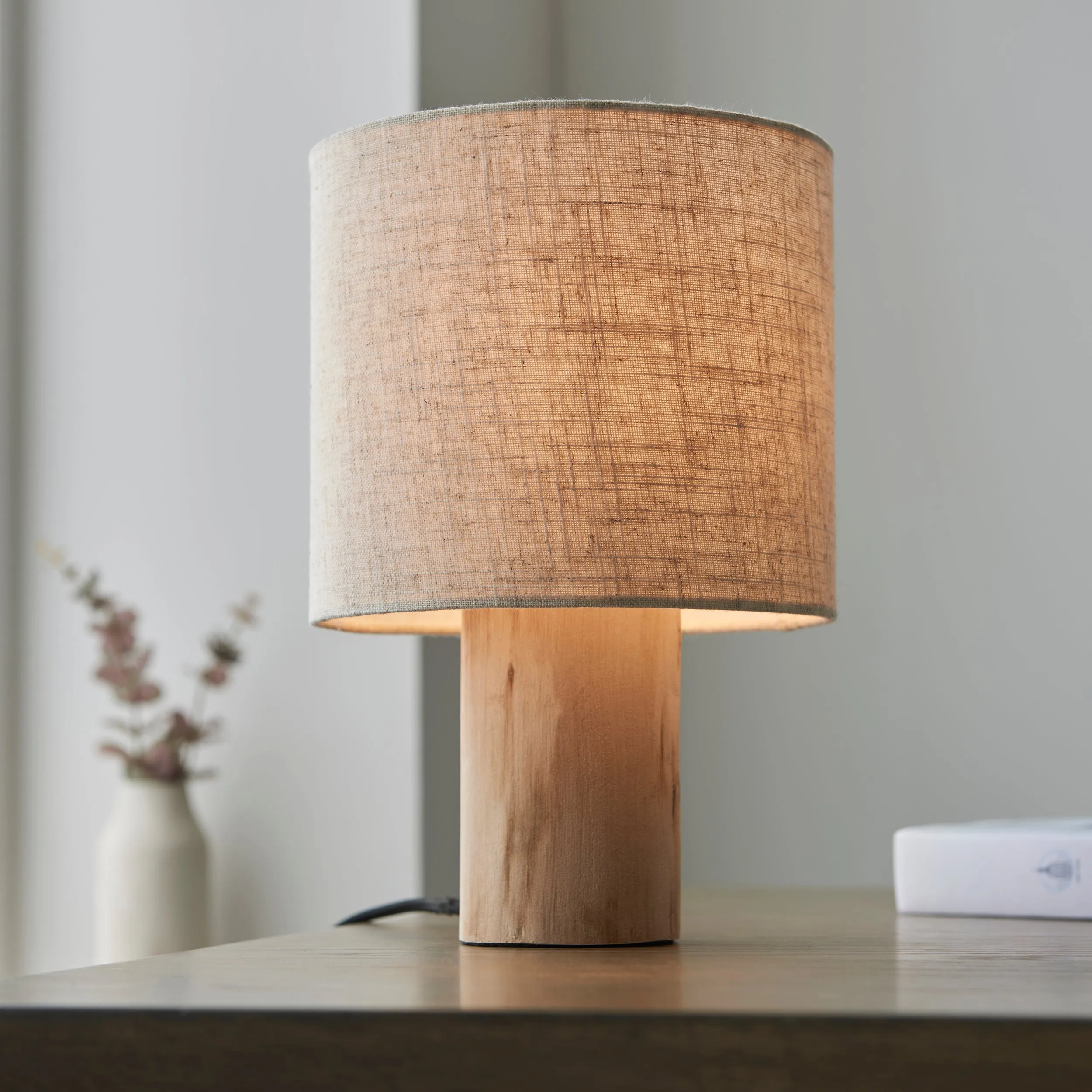 Endon 101680 Durban 1lt Table Natural eucalyptus wood & natural linen 10W LED E27 (Required)