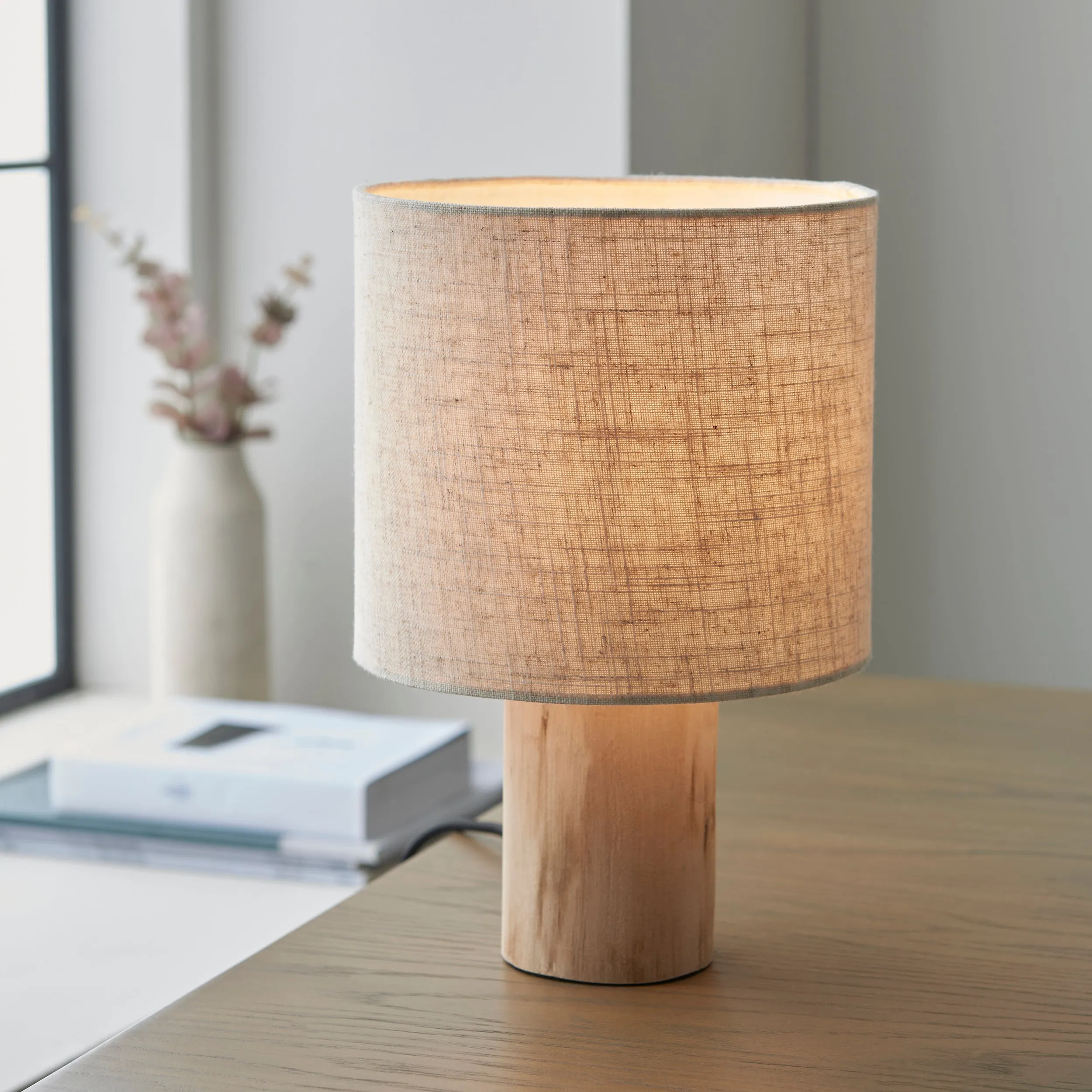 Endon 101680 Durban 1lt Table Natural eucalyptus wood & natural linen 10W LED E27 (Required)