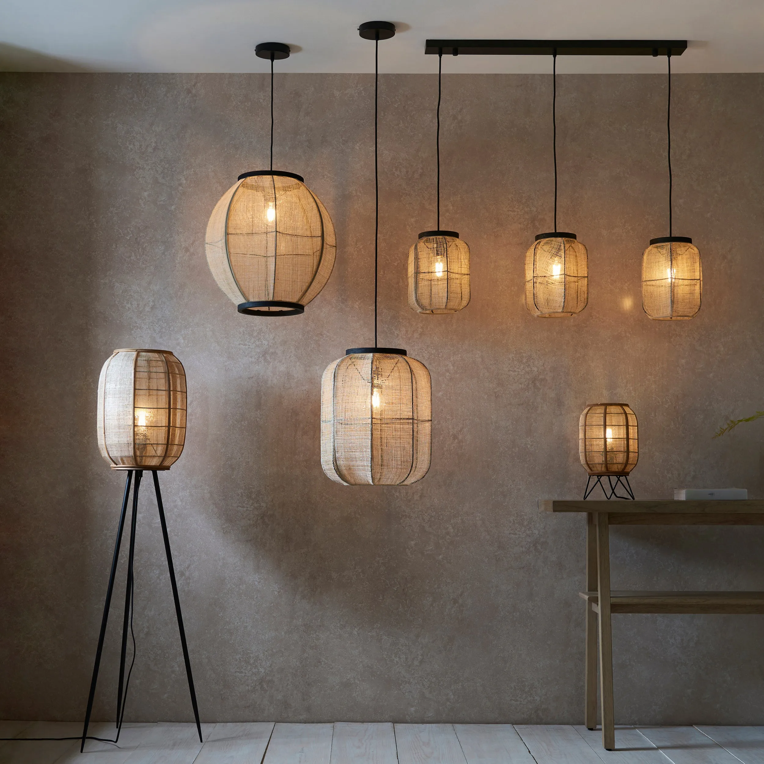 Endon 101687 Zaire 1lt Floor Natural linen, natural bamboo & matt black 10W LED E27 (Required)
