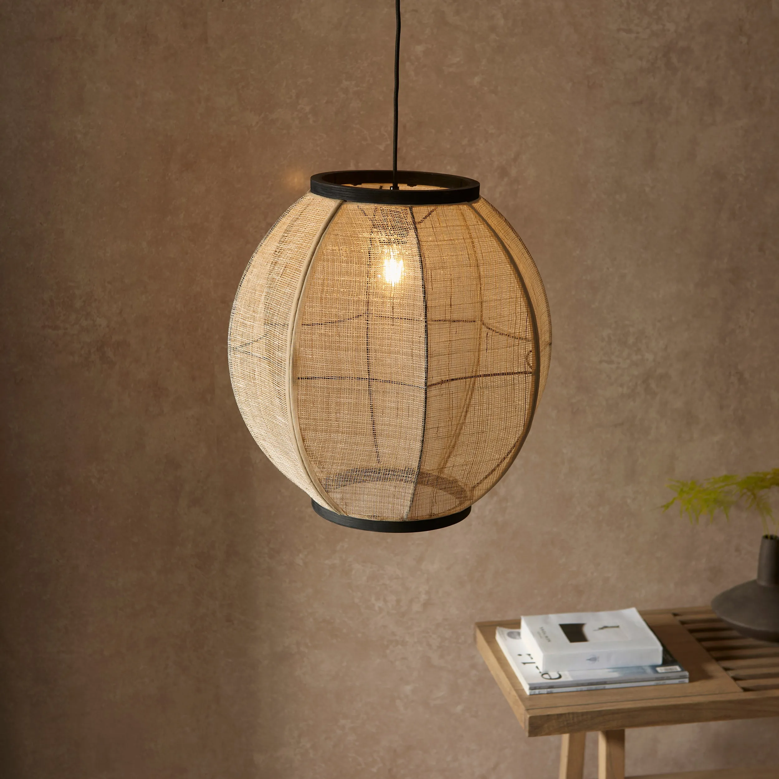Endon 101688 Zaire 1lt Pendant Natural linen, dark plywood & matt black 10W LED E27 (Required)