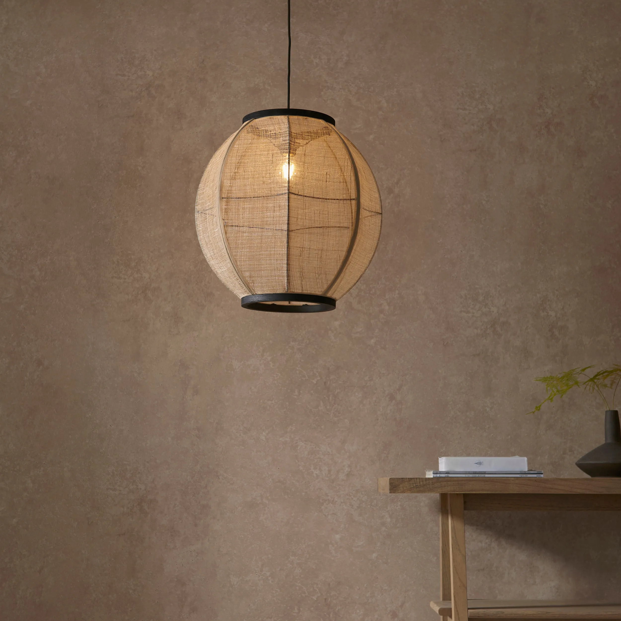 Endon 101688 Zaire 1lt Pendant Natural linen, dark plywood & matt black 10W LED E27 (Required)