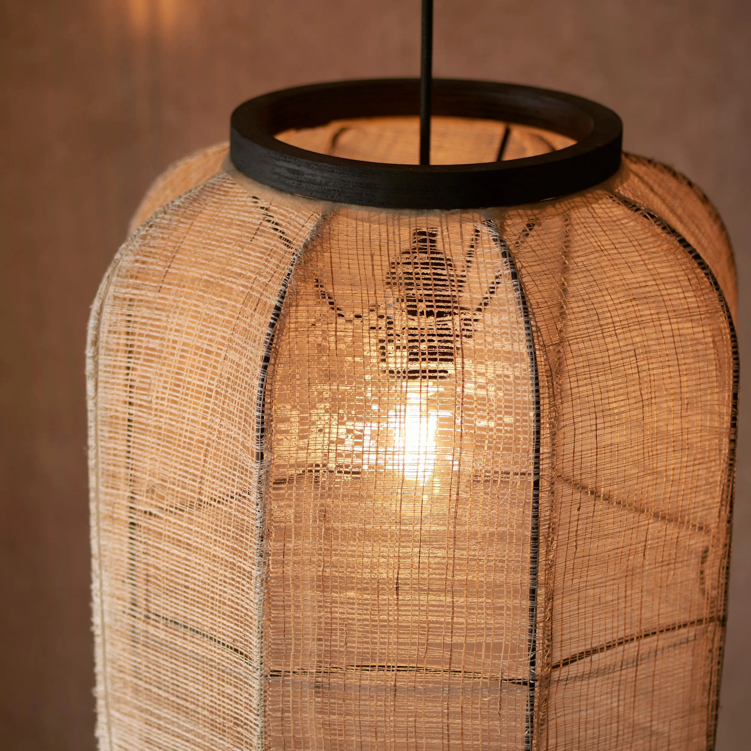 Endon 101689 Zaire 1lt Pendant Natural linen, dark plywood & matt black 10W LED E27 (Required)