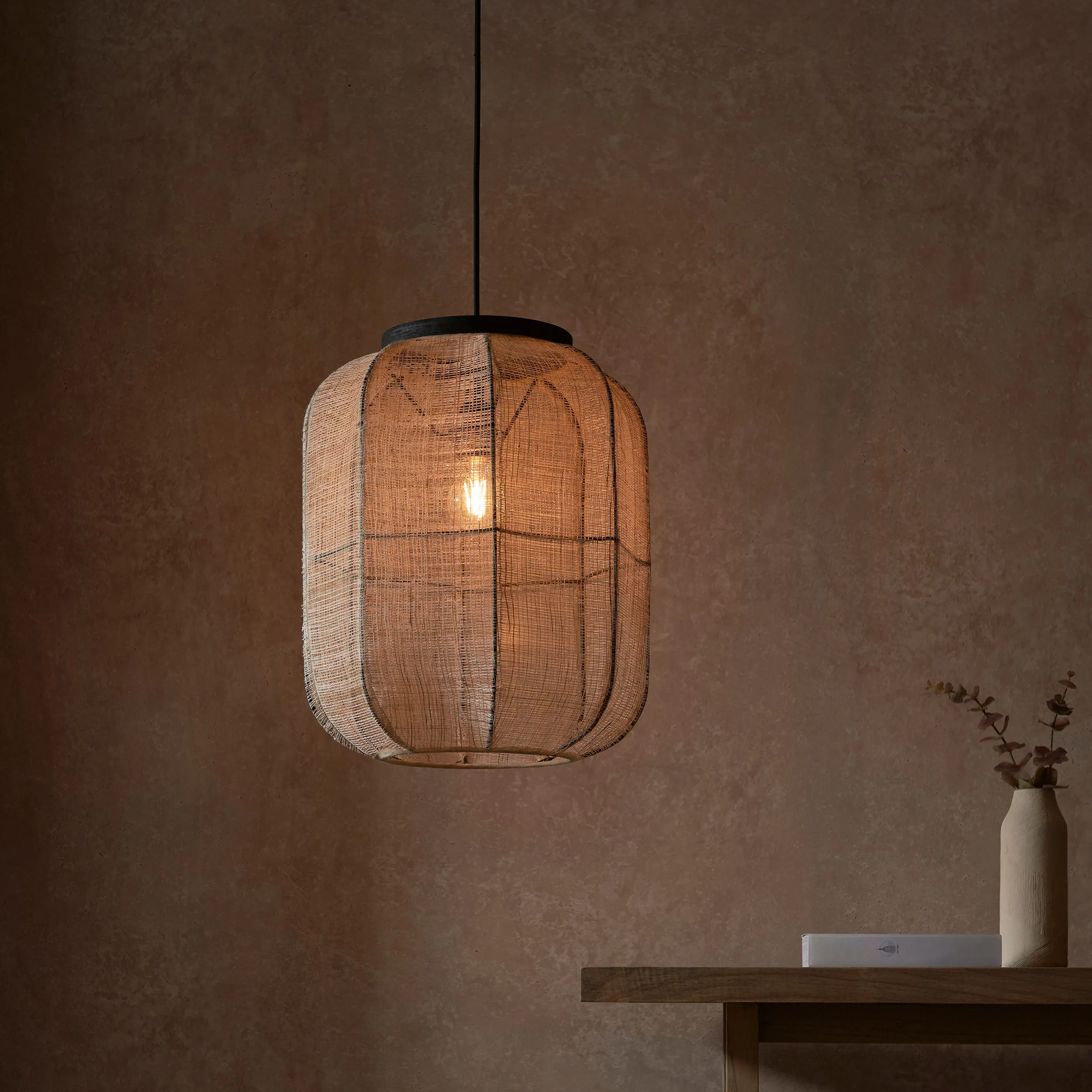 Endon 101689 Zaire 1lt Pendant Natural linen, dark plywood & matt black 10W LED E27 (Required)