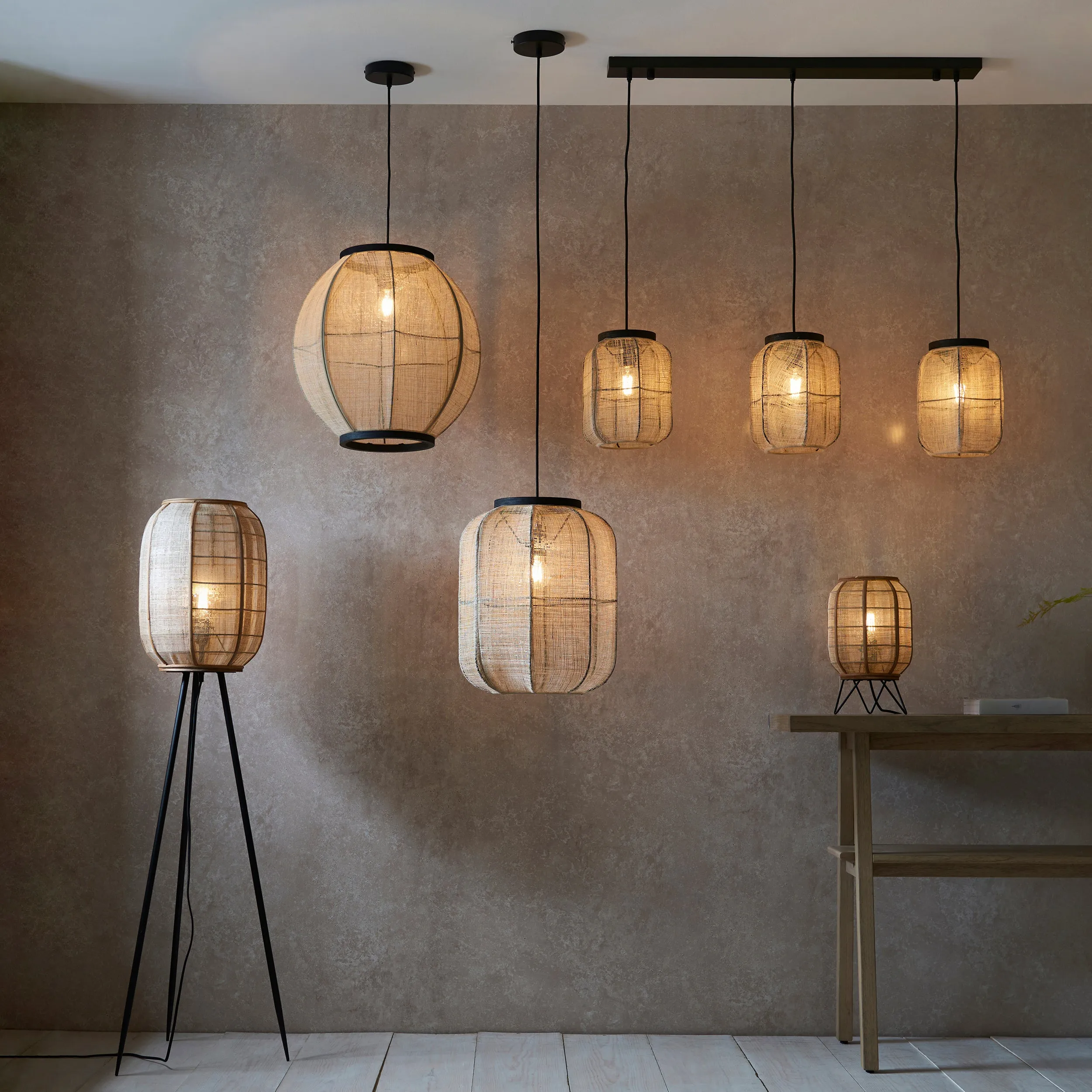 Endon 101689 Zaire 1lt Pendant Natural linen, dark plywood & matt black 10W LED E27 (Required)