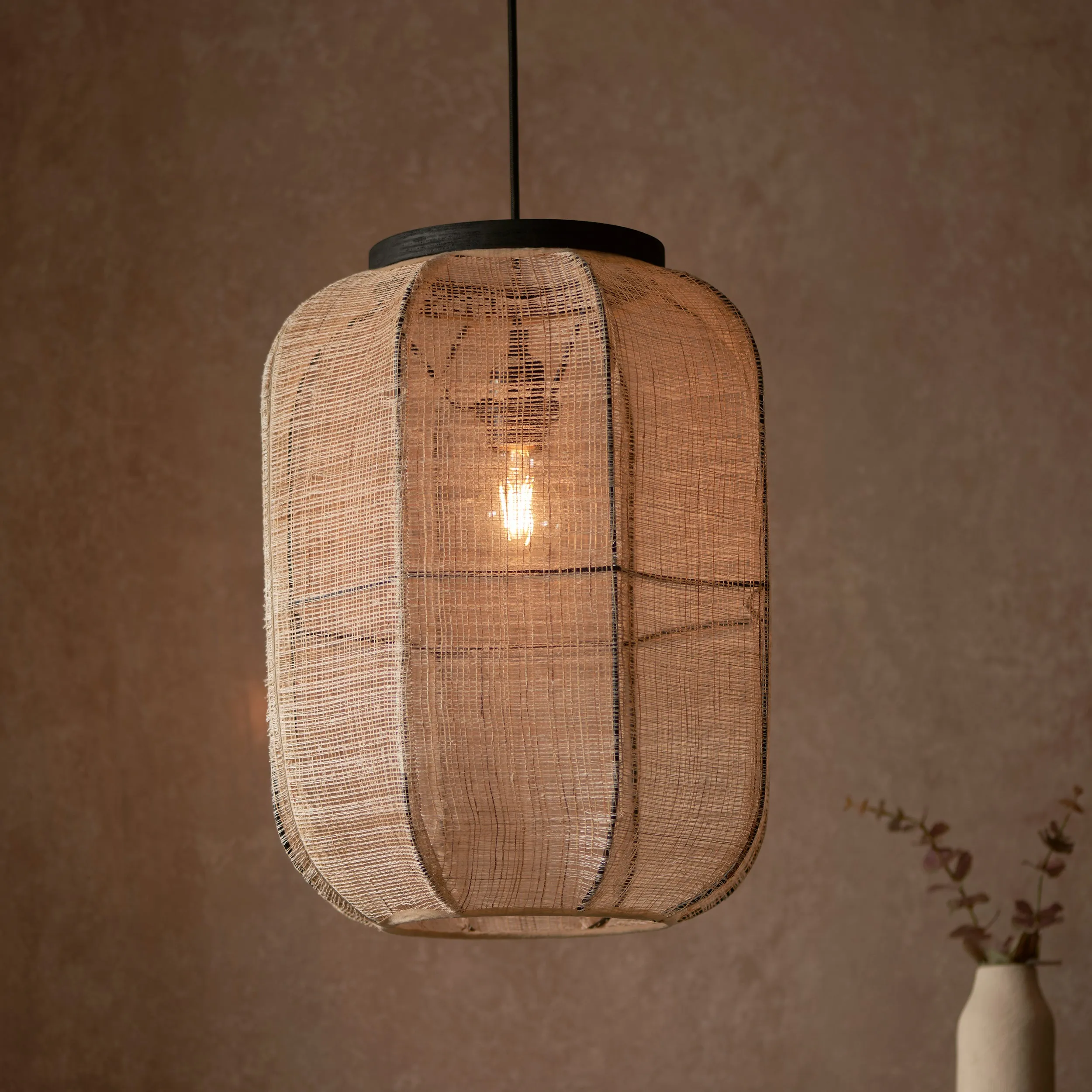 Endon 101689 Zaire 1lt Pendant Natural linen, dark plywood & matt black 10W LED E27 (Required)