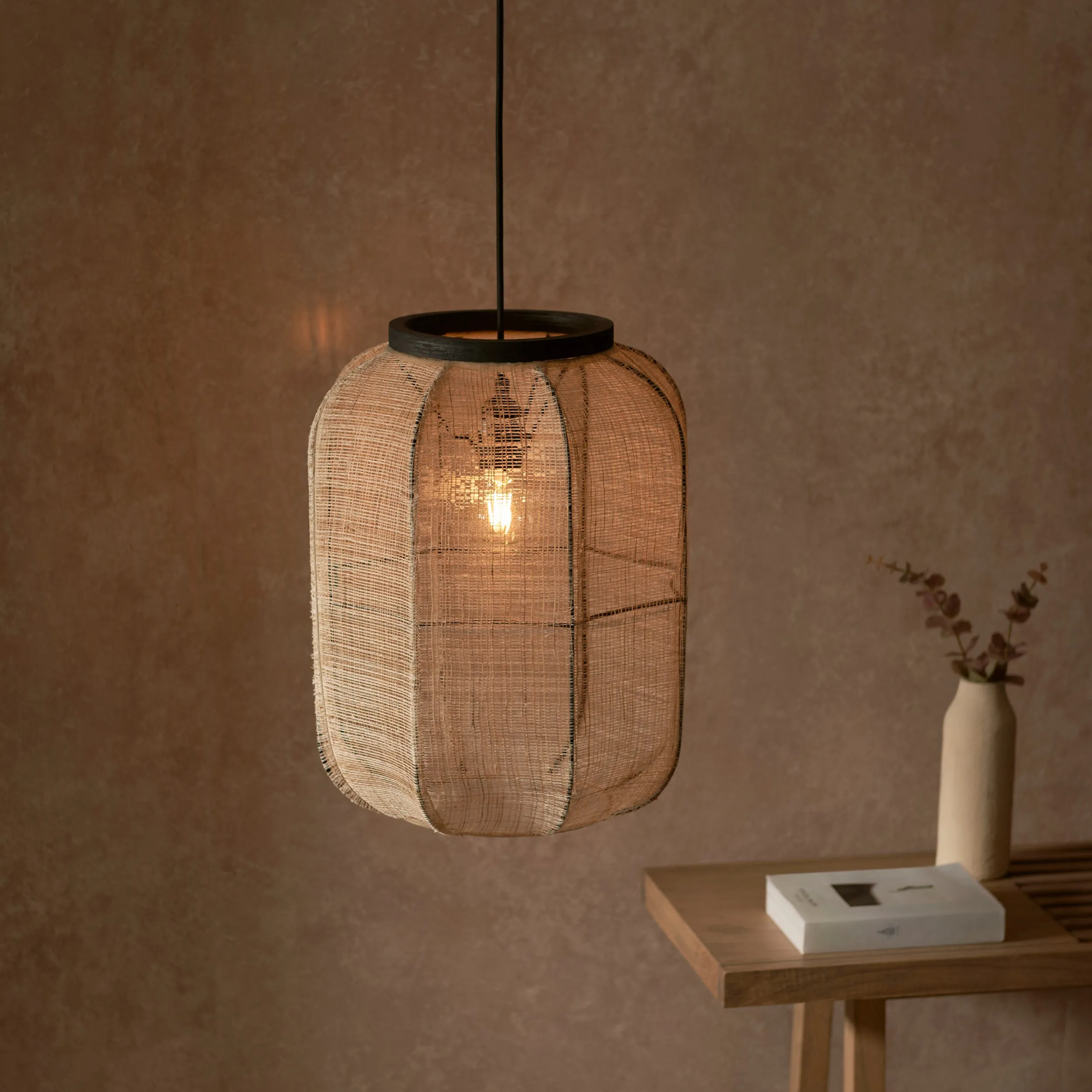 Endon 101689 Zaire 1lt Pendant Natural linen, dark plywood & matt black 10W LED E27 (Required)