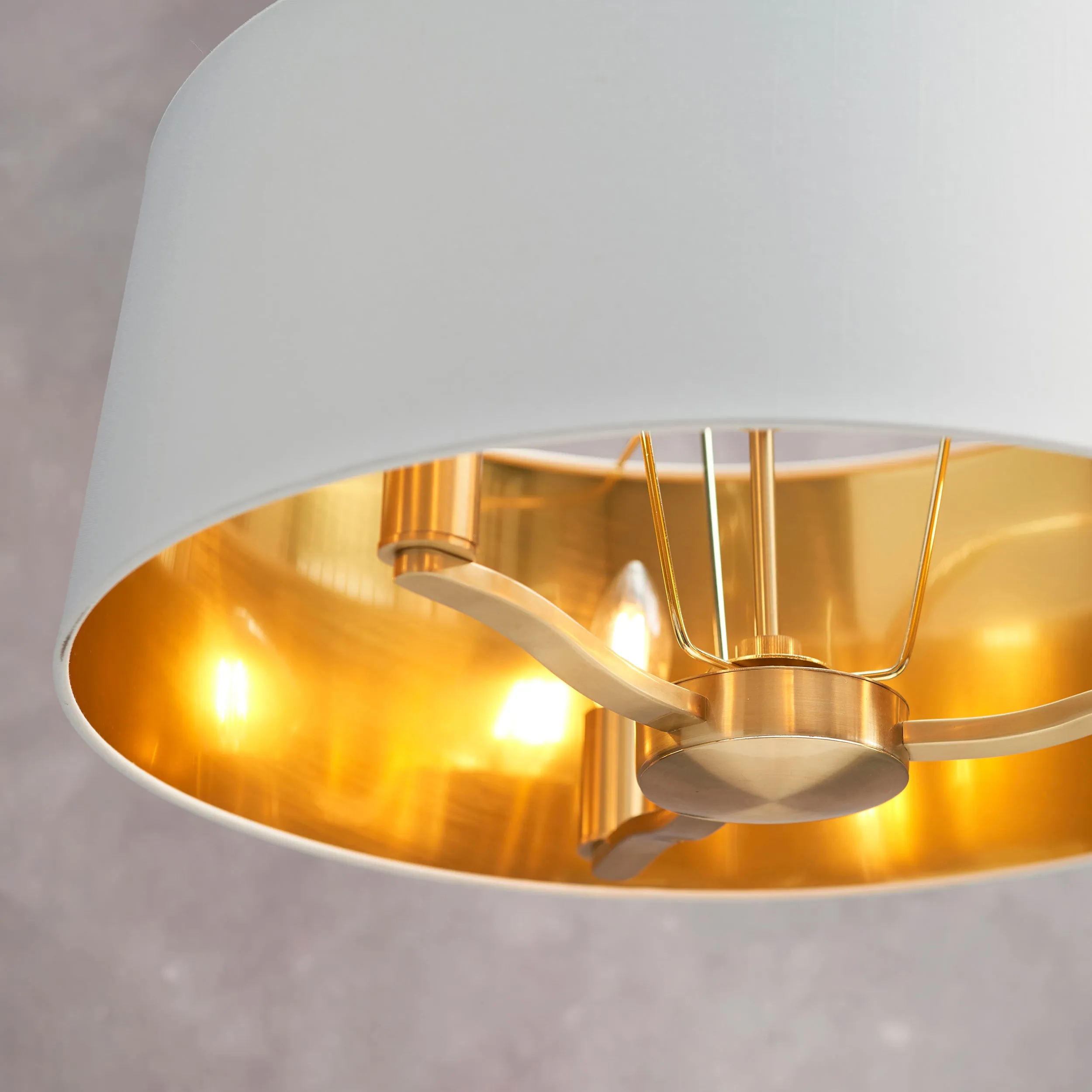Endon 67667 Harvey 3lt Pendant Brushed satin gold finish & vintage white fabric 3 x 40W E14 candle (Required)