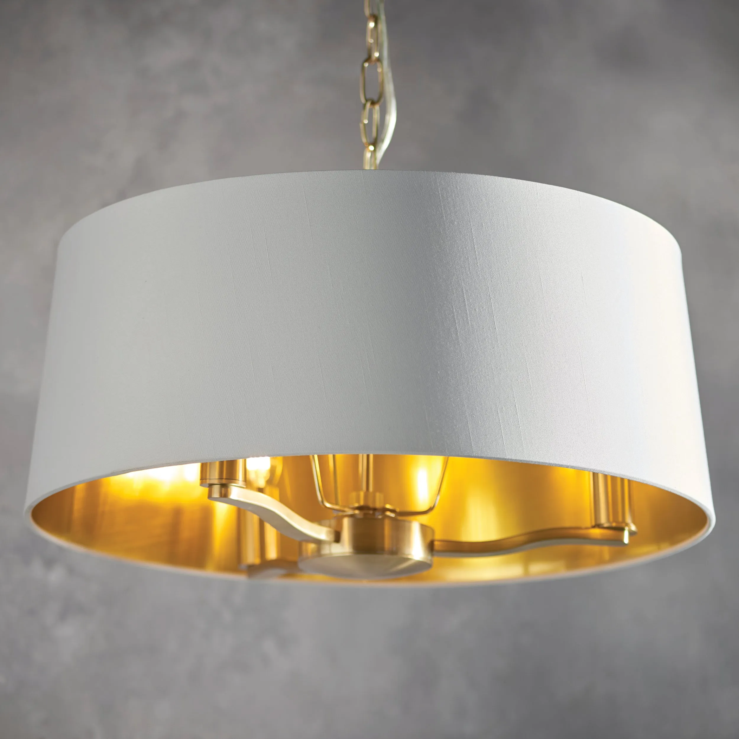 Endon 67667 Harvey 3lt Pendant Brushed satin gold finish & vintage white fabric 3 x 40W E14 candle (Required)