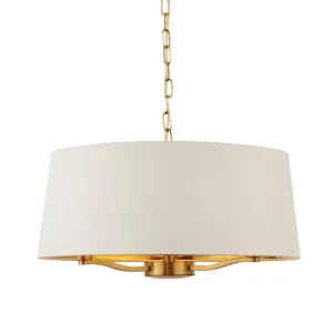 Endon 67667 Harvey 3lt Pendant Brushed satin gold finish & vintage white fabric 3 x 40W E14 candle (Required)