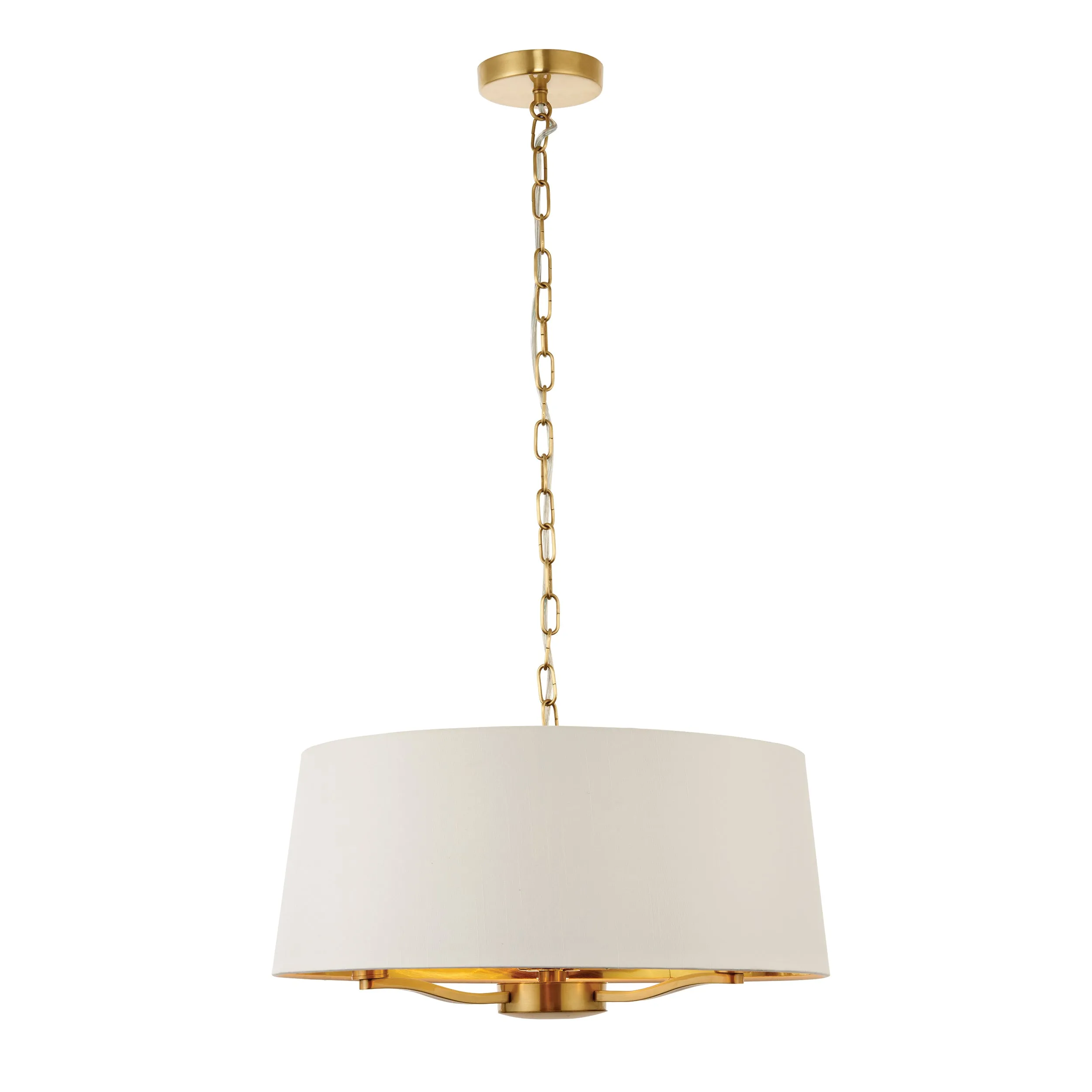 Endon 67667 Harvey 3lt Pendant Brushed satin gold finish & vintage white fabric 3 x 40W E14 candle (Required)