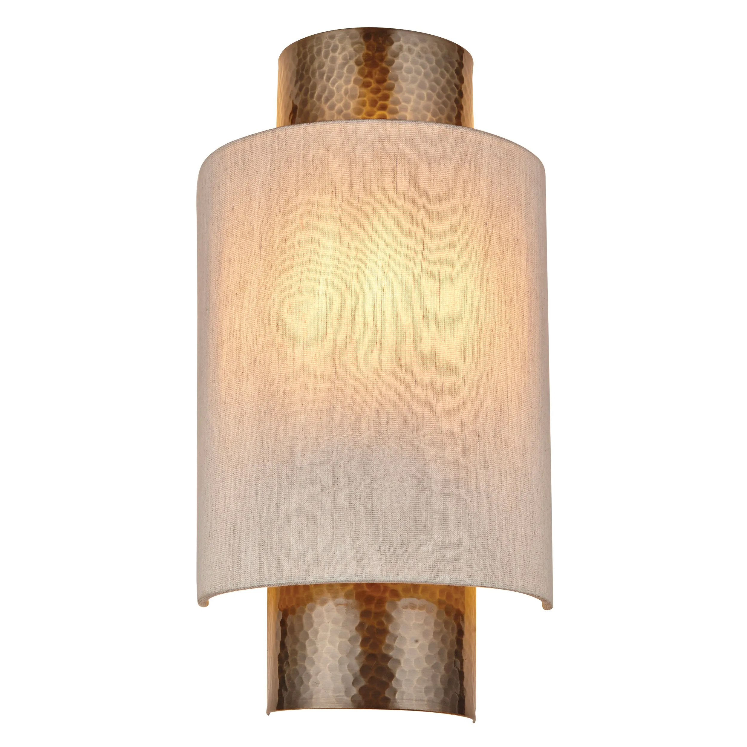 Endon 71308 Indara 1lt Wall Hammered bronze plate & natural linen mix fabric 40W E14 golf (Required)