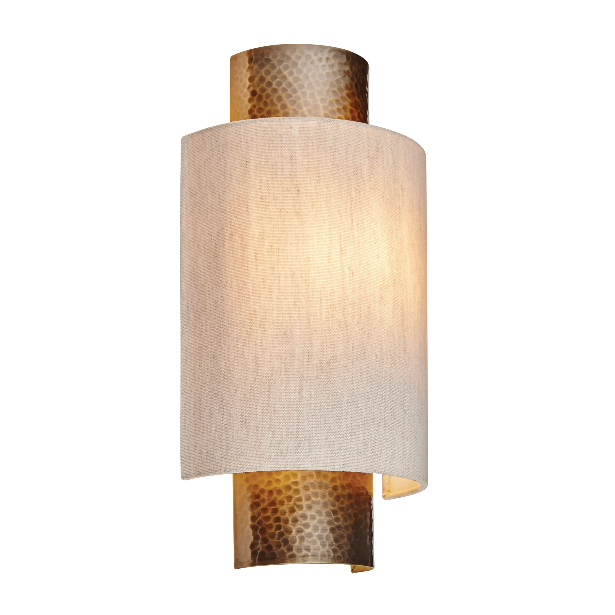 Endon 71308 Indara 1lt Wall Hammered bronze plate & natural linen mix fabric 40W E14 golf (Required)