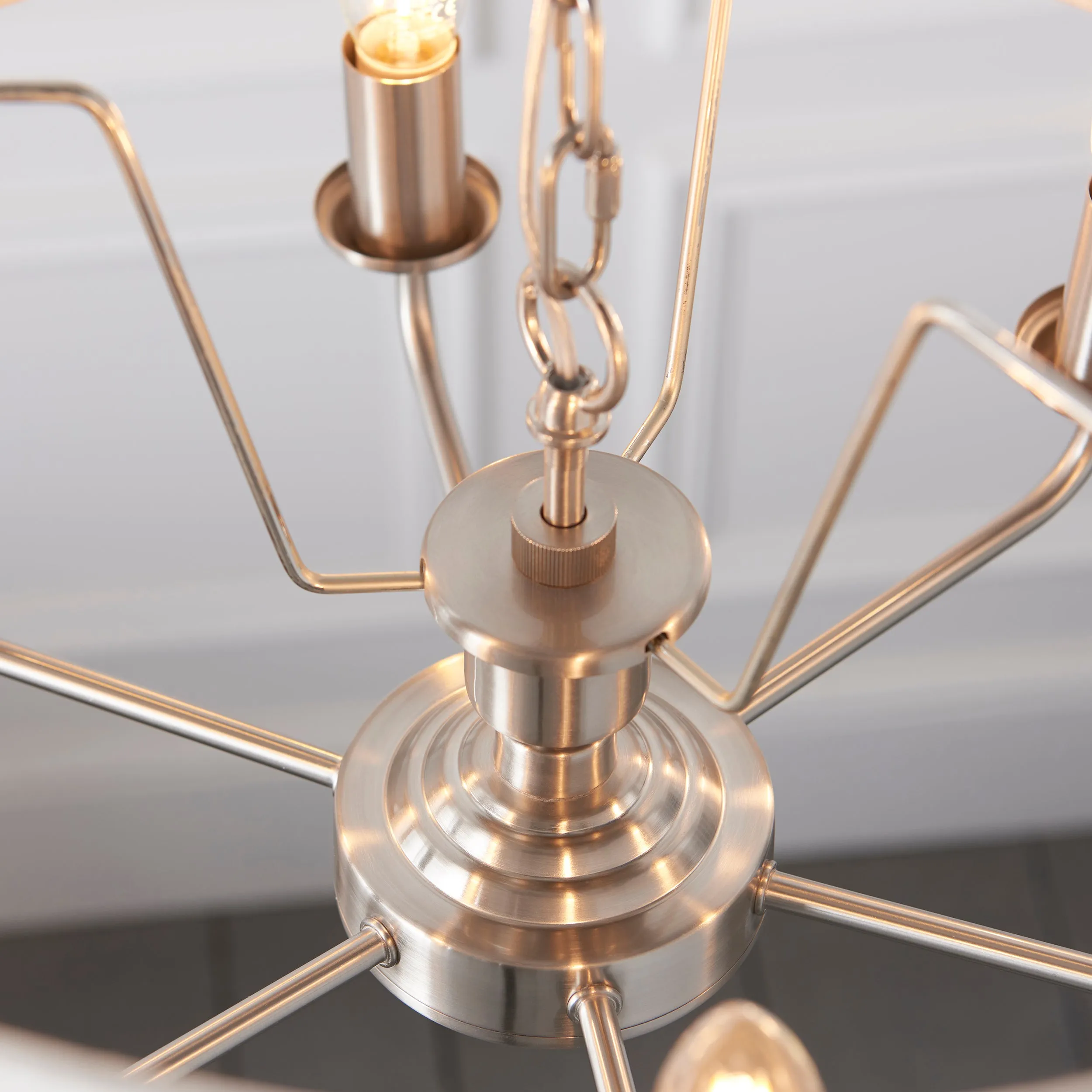 Endon 94357 Highclere 6lt Pendant Brushed chrome plate & natural linen 6 x 40W E14 candle (Required)