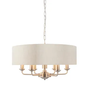 Endon 94357 Highclere 6lt Pendant Brushed chrome plate & natural linen 6 x 40W E14 candle (Required)