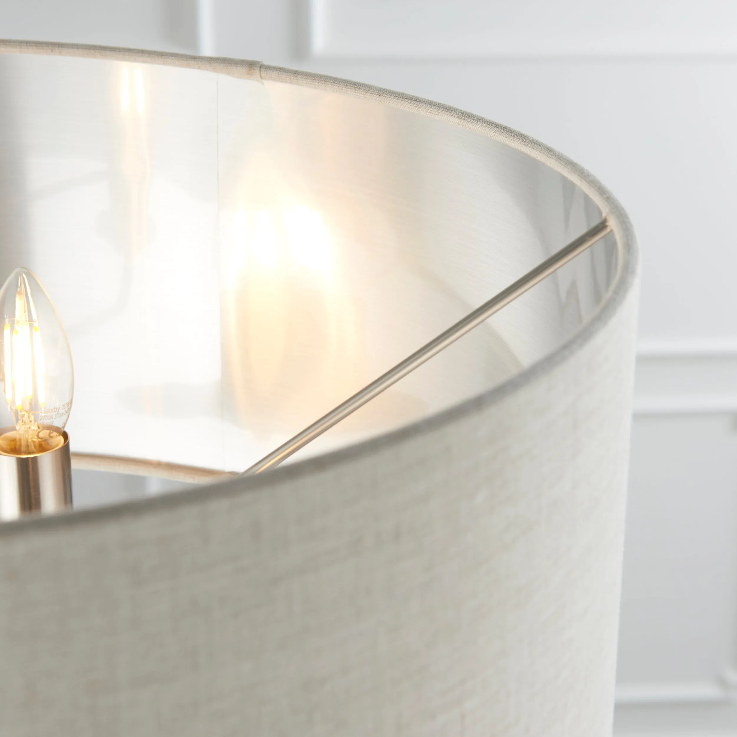 Endon 94359 Highclere 3lt Floor Brushed chrome plate & natural linen 3 x 40W E14 candle (Required)