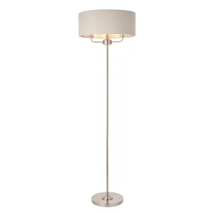 Endon 94359 Highclere 3lt Floor Brushed chrome plate & natural linen 3 x 40W E14 candle (Required)