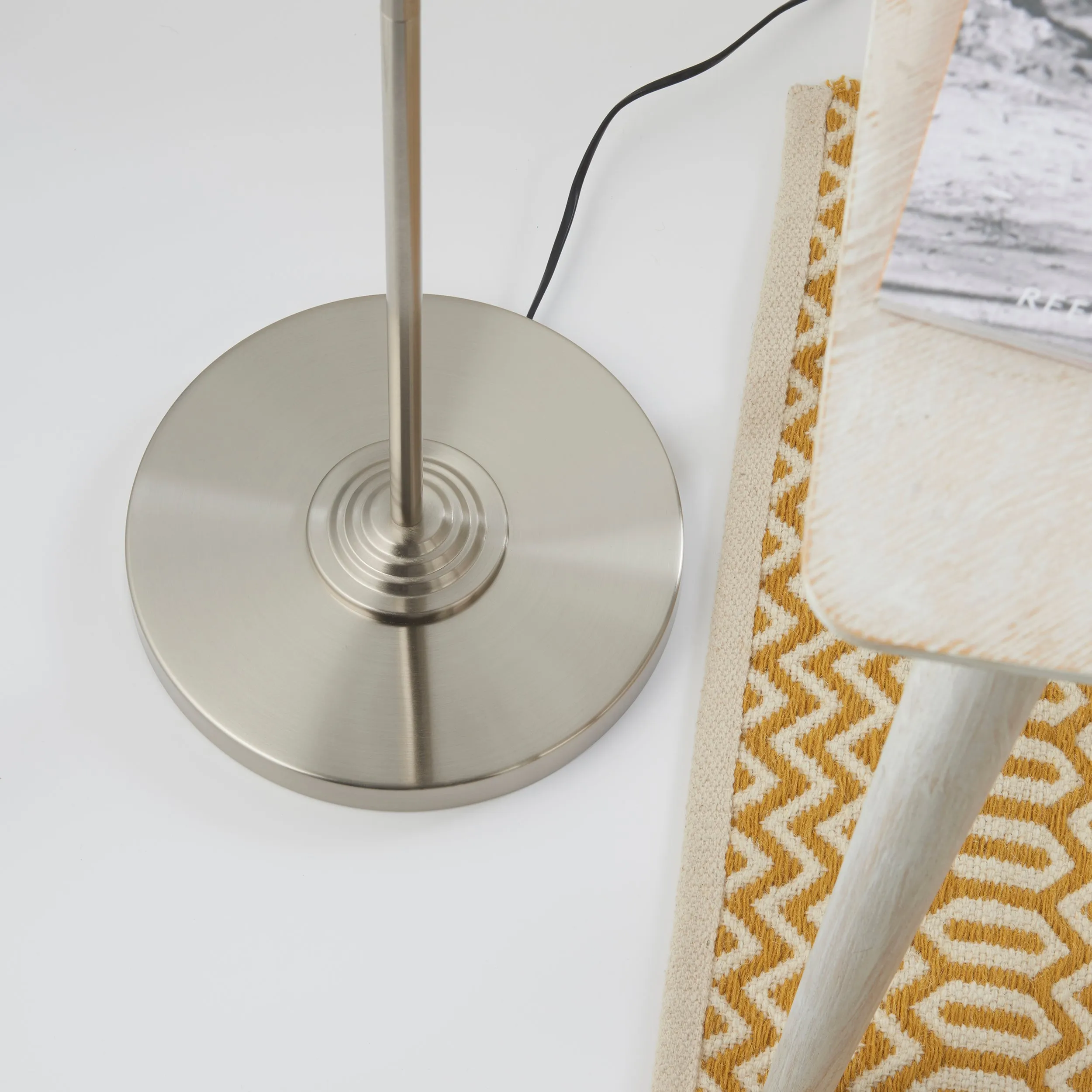 Endon 94359 Highclere 3lt Floor Brushed chrome plate & natural linen 3 x 40W E14 candle (Required)