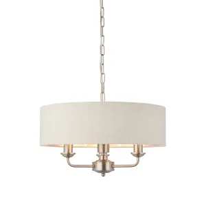 Endon 94361 Highclere 3lt Pendant Brushed chrome plate & natural linen 3 x 40W E14 candle (Required)