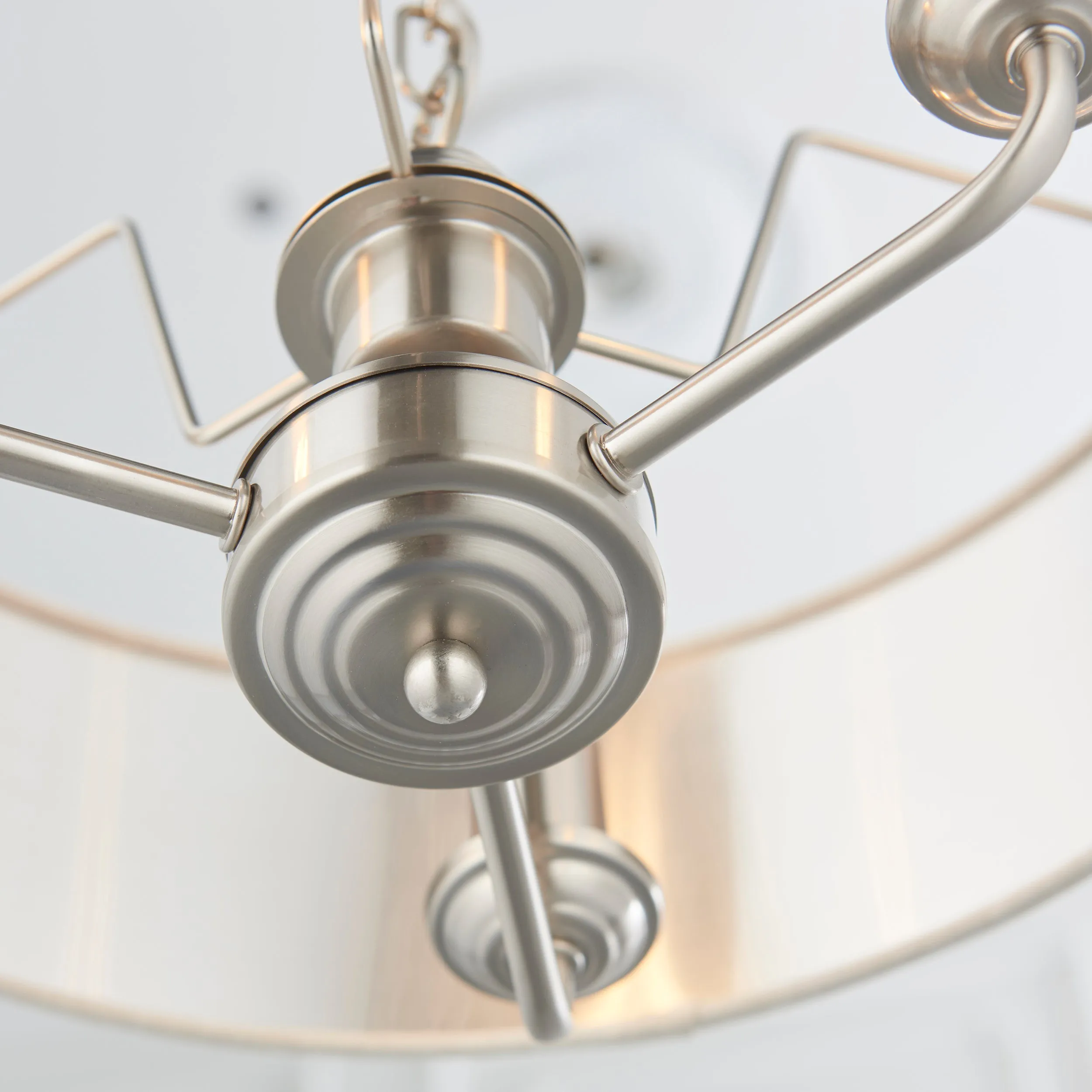 Endon 94361 Highclere 3lt Pendant Brushed chrome plate & natural linen 3 x 40W E14 candle (Required)